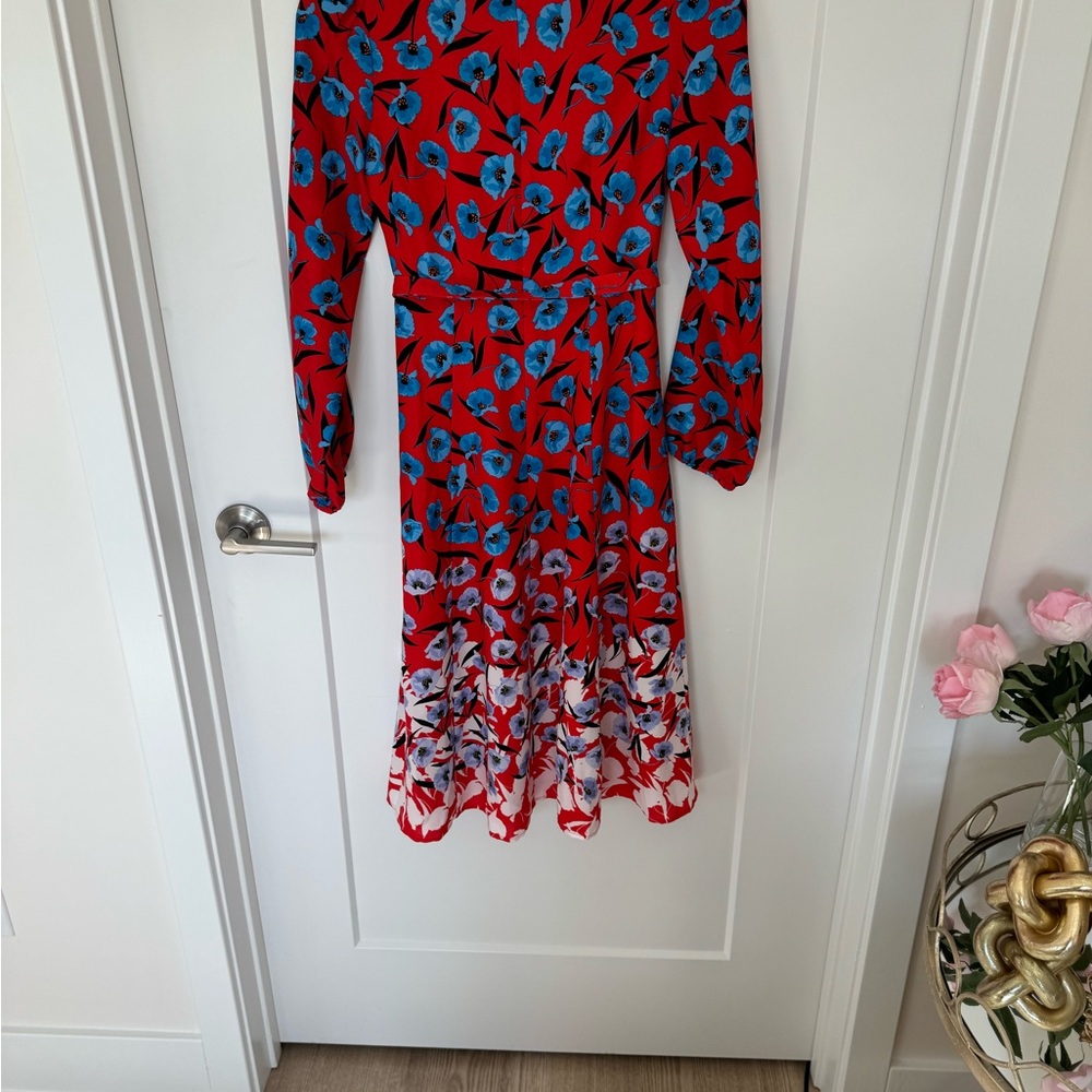 Ann Taylor Floral Red Poppyseed print Midi Dress 00P NWOT - Picture 7 of 10